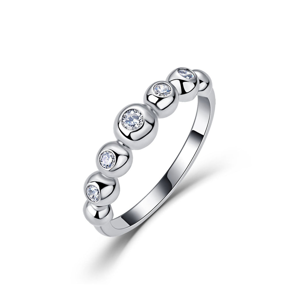 18K Gold Bubble Bead Moissanite Ring 0.18ct