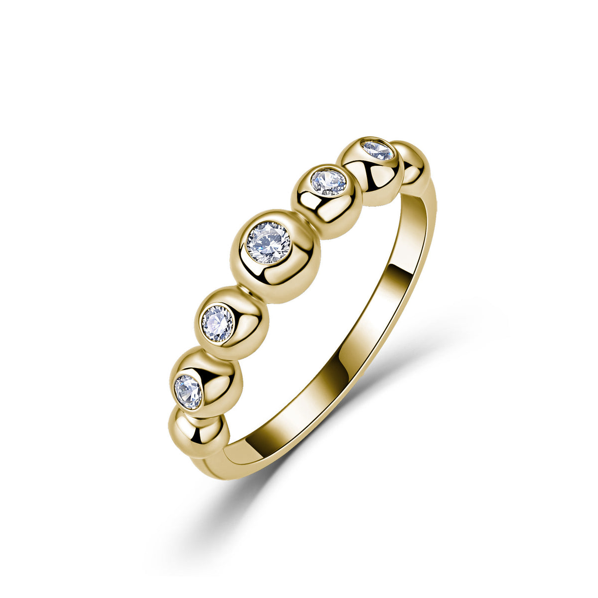 18K Gold Bubble Bead Moissanite Ring 0.18ct
