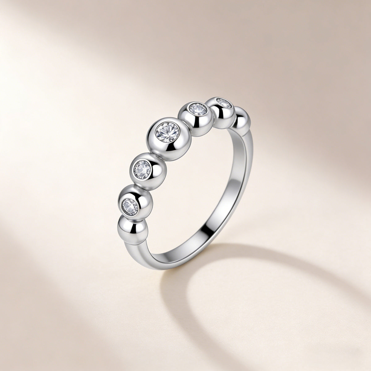 18K Gold Bubble Bead Moissanite Ring 0.18ct