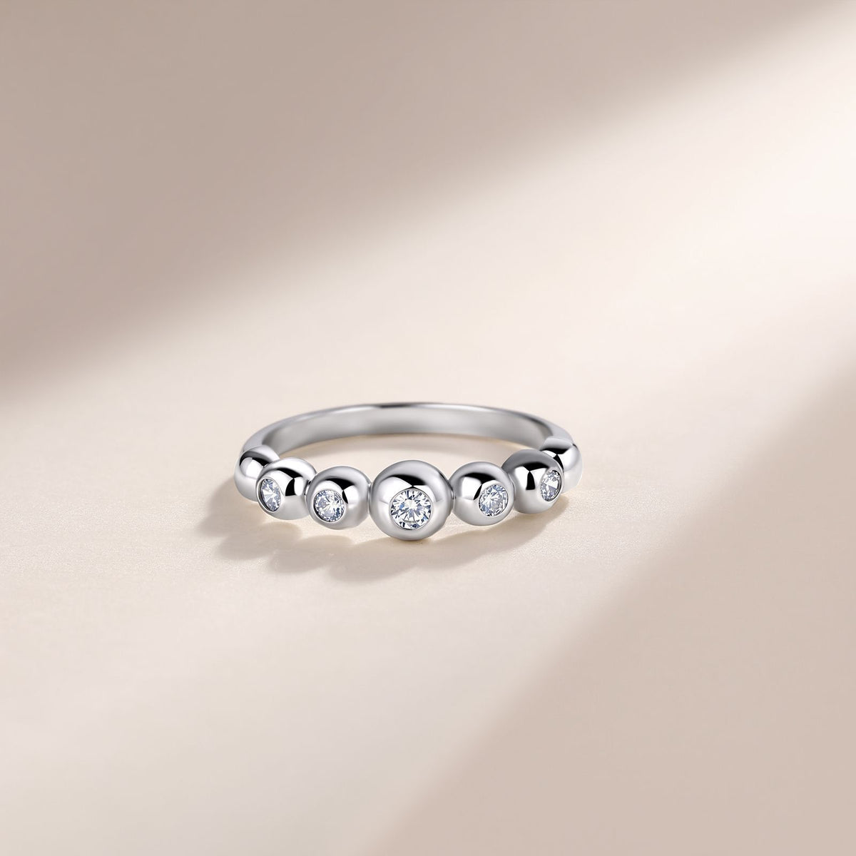 18K Gold Bubble Bead Moissanite Ring 0.18ct