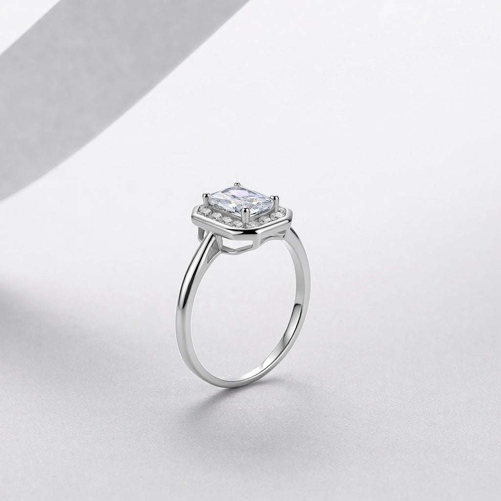 18K White Gold Radiant Cut Moissanite Ring 1.3ct