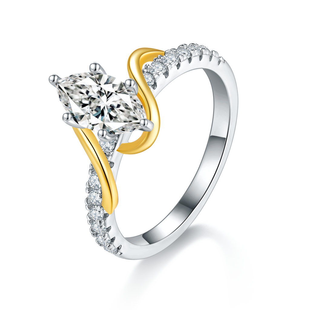 18K White Gold Two-Tone Marquise Moissanite Promise Ring 1.0ct