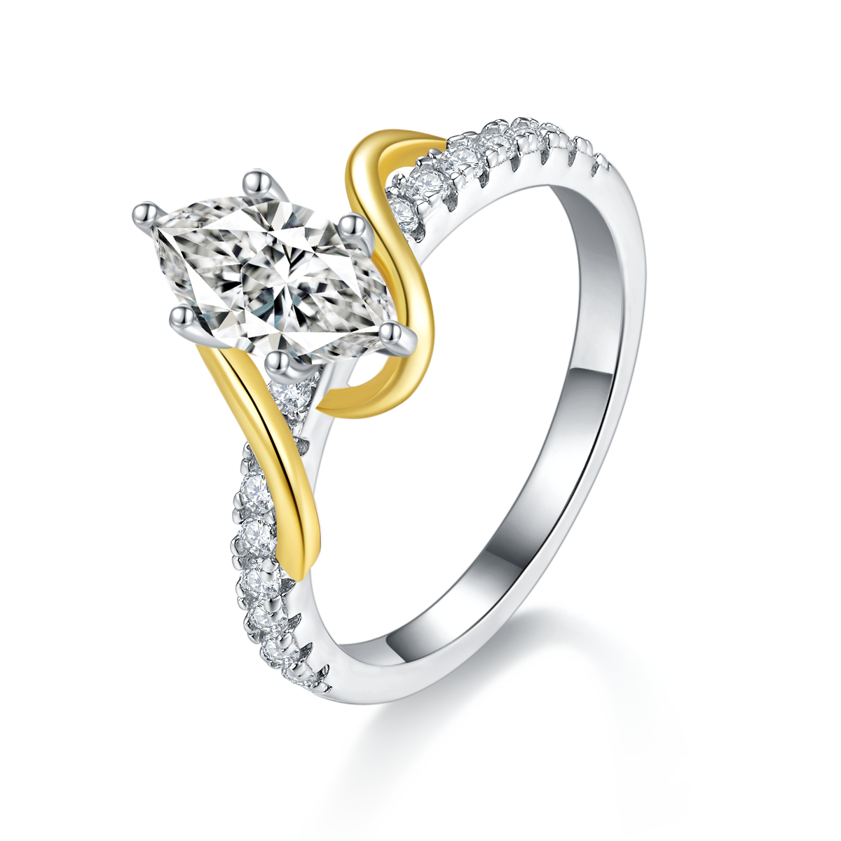 18K White Gold Two-Tone Marquise Moissanite Promise Ring 1.0ct