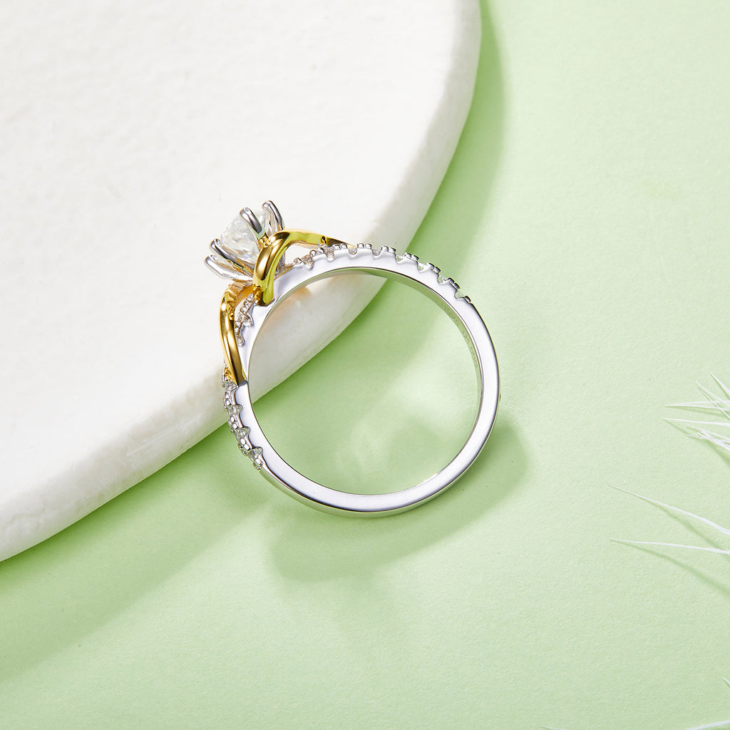 18K White Gold Two-Tone Marquise Moissanite Promise Ring 1.0ct