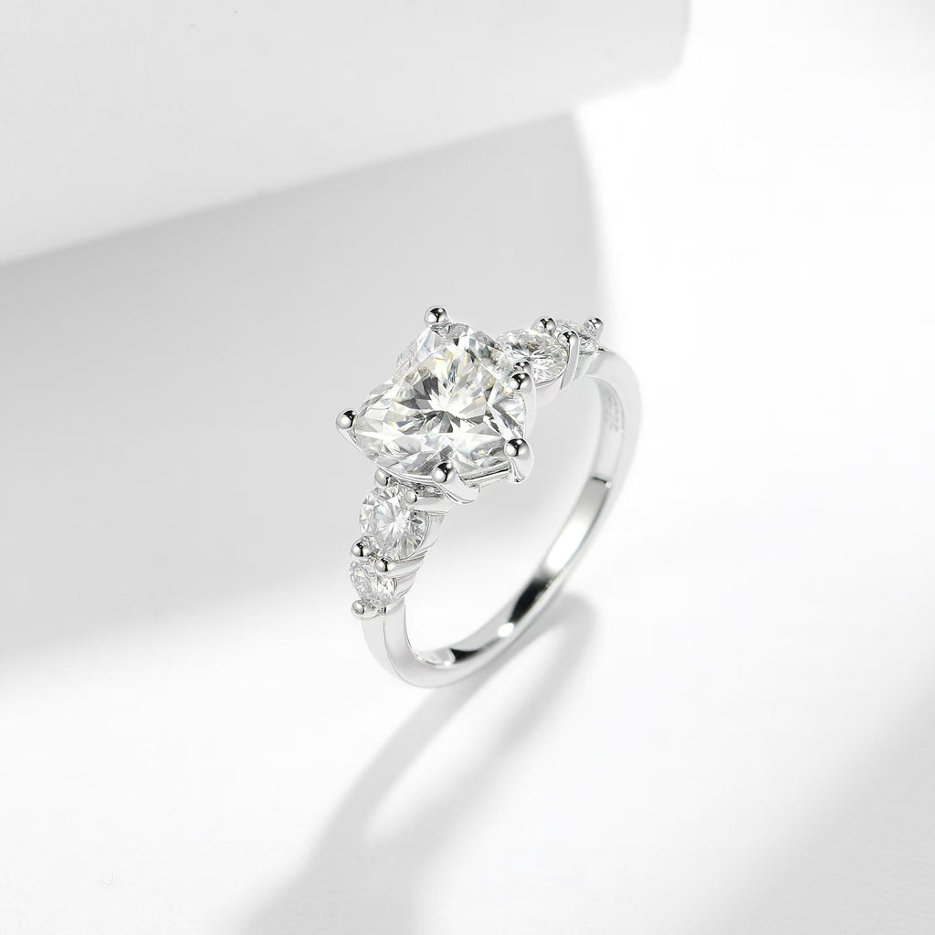 Wishful Star | 3ct Heart Moissanite Ring in 18K White Gold