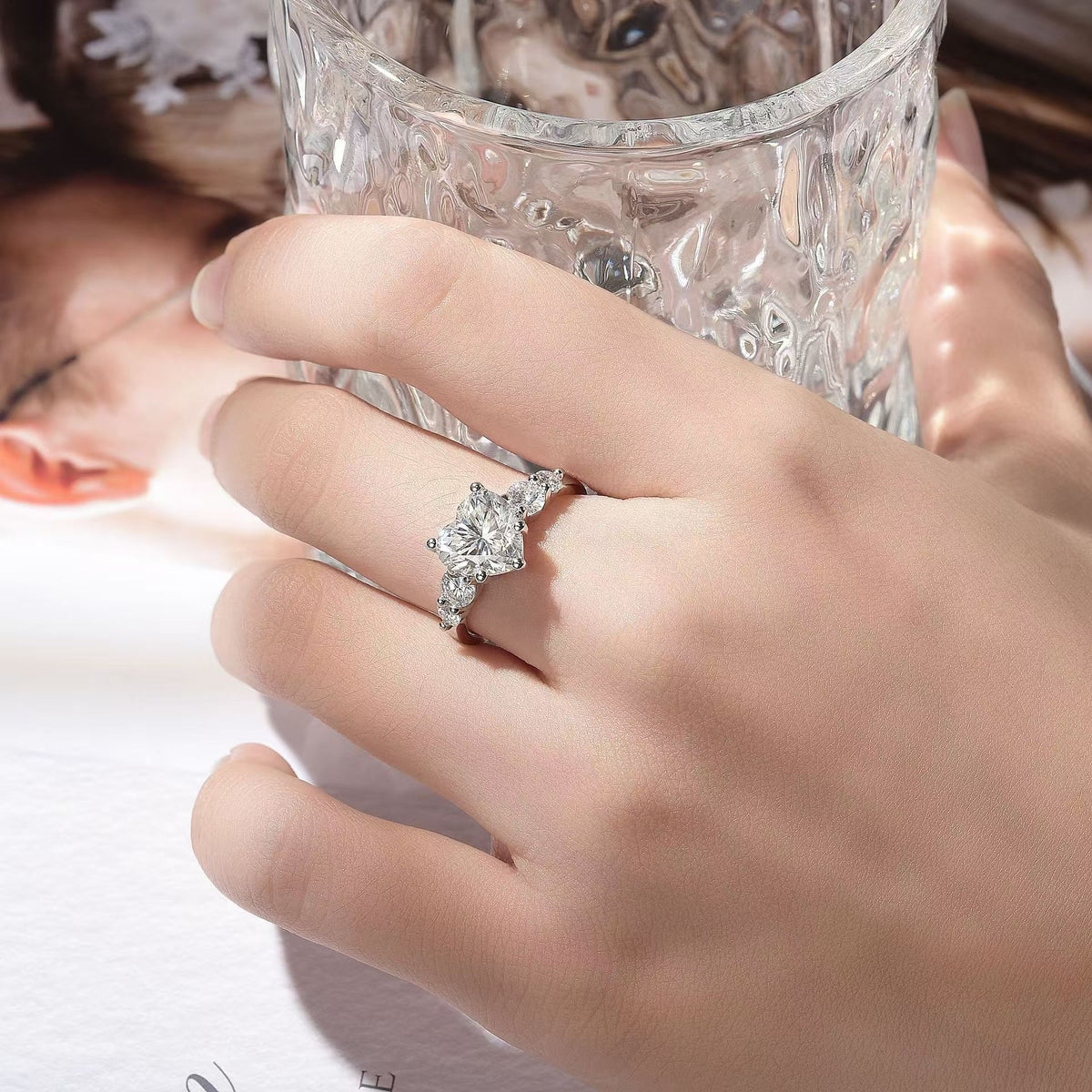 Wishful Star | 3ct Heart Moissanite Ring in 18K White Gold