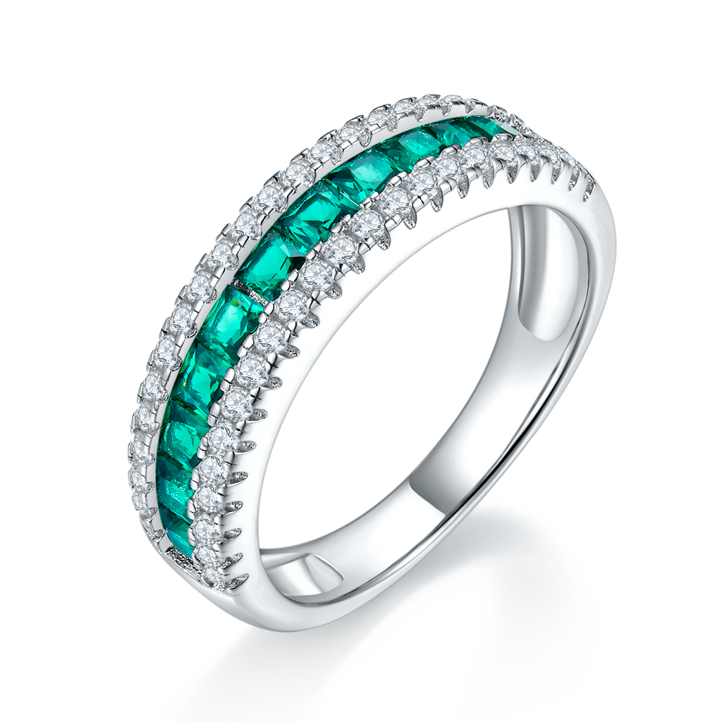 S925 Silver 18K White Gold Plated Coloured Gemstone Pavé Ring