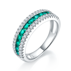 S925 Silver 18K White Gold Plated Coloured Gemstone Pavé Ring