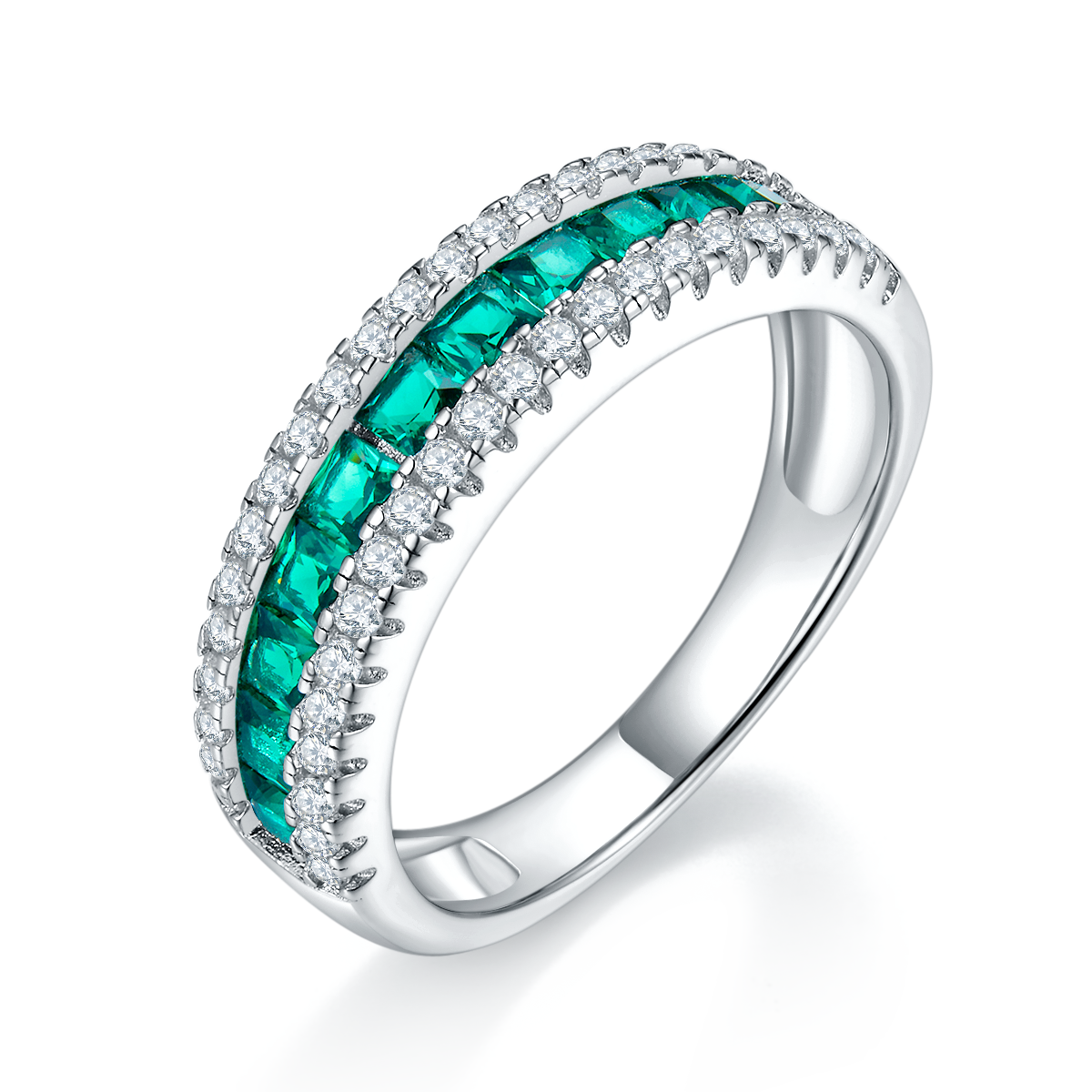 S925 Silver 18K White Gold Plated Coloured Gemstone Pavé Ring