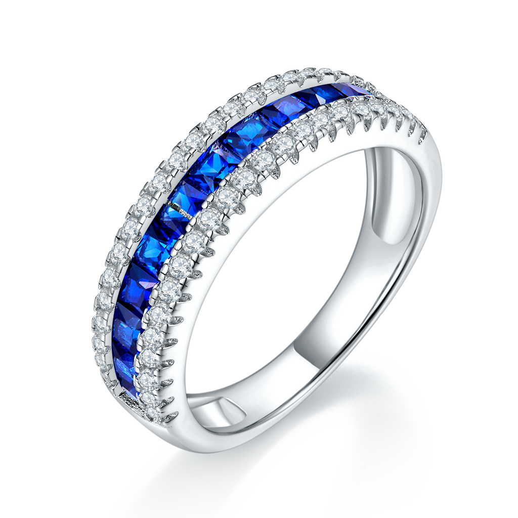 S925 Silver 18K White Gold Plated Coloured Gemstone Pavé Ring