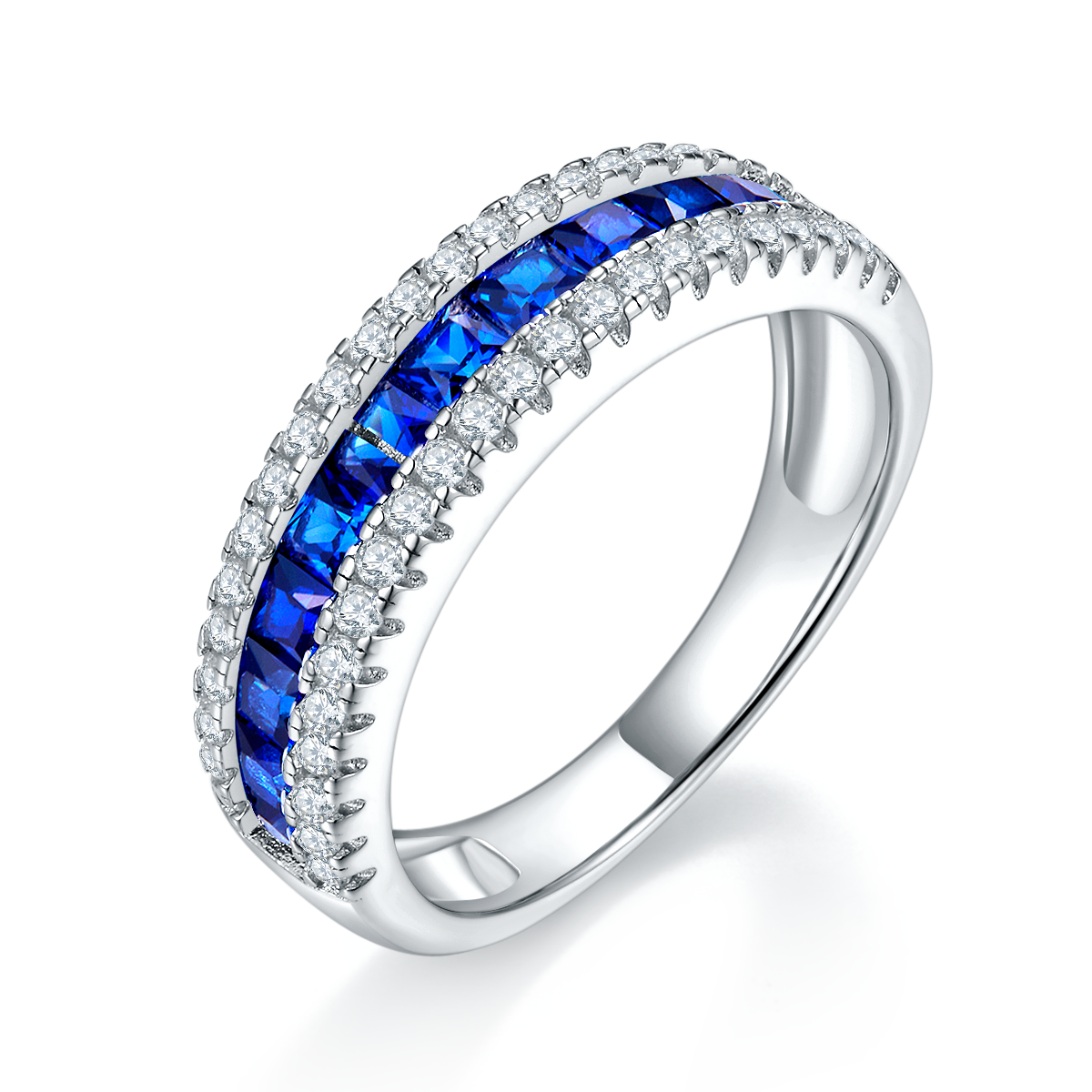 S925 Silver 18K White Gold Plated Coloured Gemstone Pavé Ring