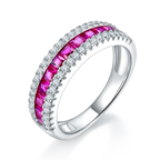 S925 Silver 18K White Gold Plated Coloured Gemstone Pavé Ring