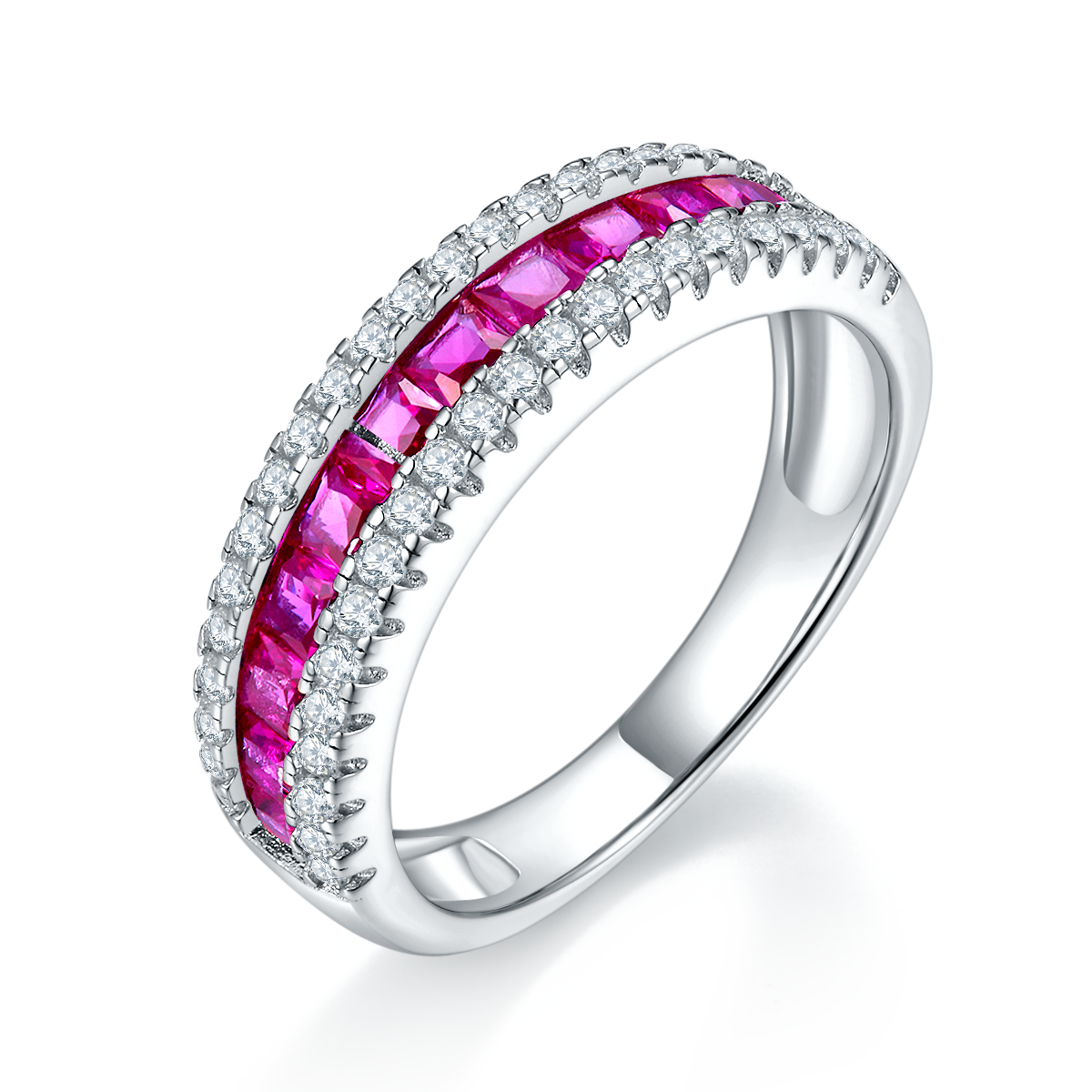 S925 Silver 18K White Gold Plated Coloured Gemstone Pavé Ring