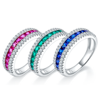 S925 Silver 18K White Gold Plated Coloured Gemstone Pavé Ring