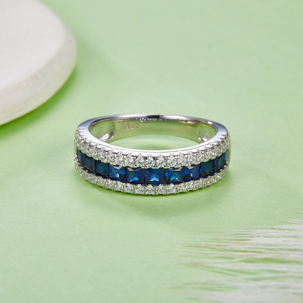 S925 Silver 18K White Gold Plated Coloured Gemstone Pavé Ring