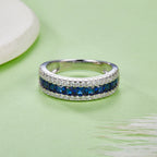 S925 Silver 18K White Gold Plated Coloured Gemstone Pavé Ring