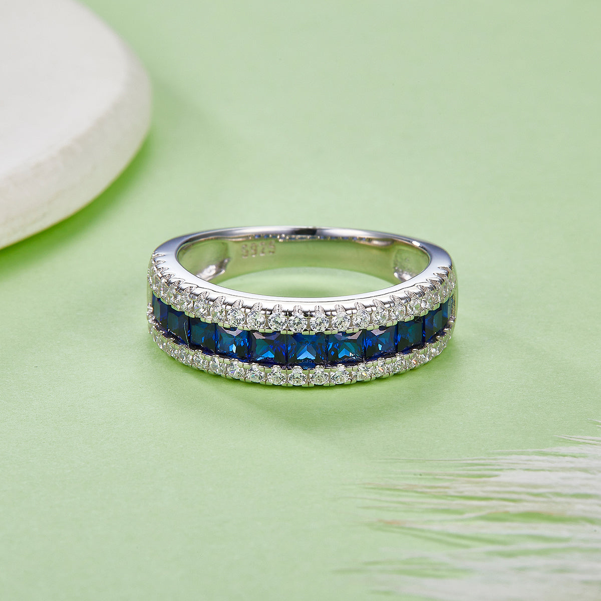 S925 Silver 18K White Gold Plated Coloured Gemstone Pavé Ring