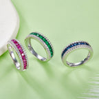 S925 Silver 18K White Gold Plated Coloured Gemstone Pavé Ring