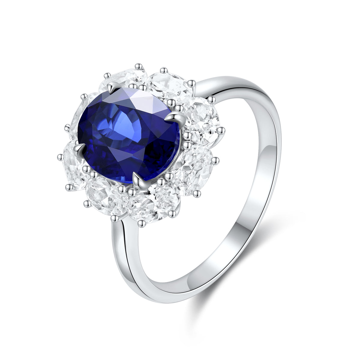 18K White Gold Coloured Gemstone & Moissanite Ring | 3.29ct