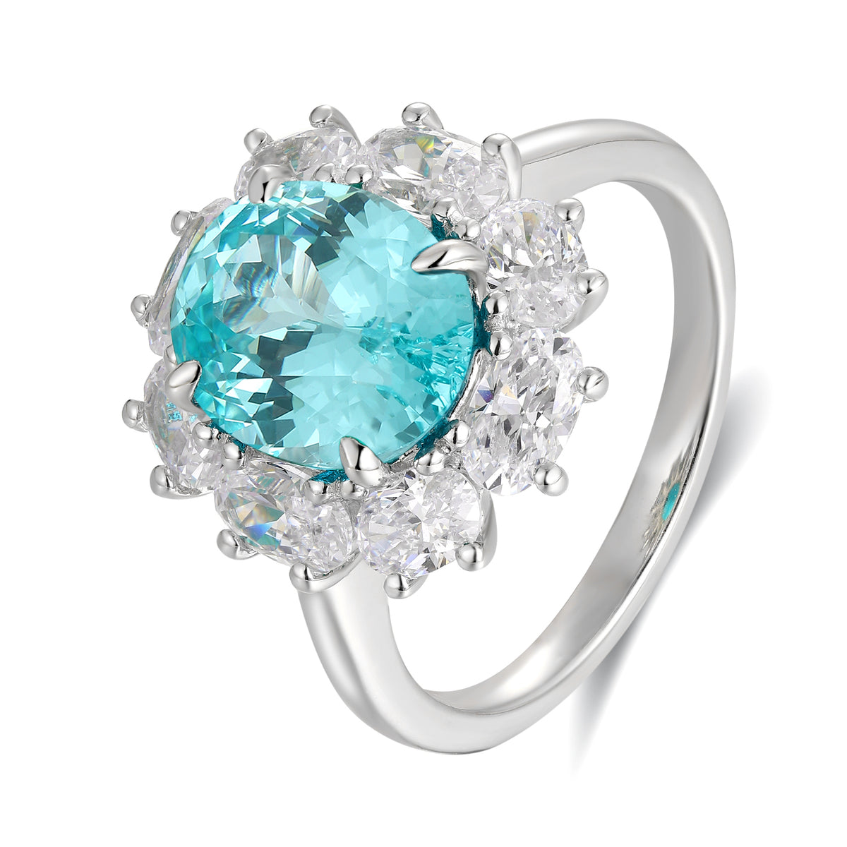 18K White Gold Coloured Gemstone & Moissanite Ring | 3.29ct