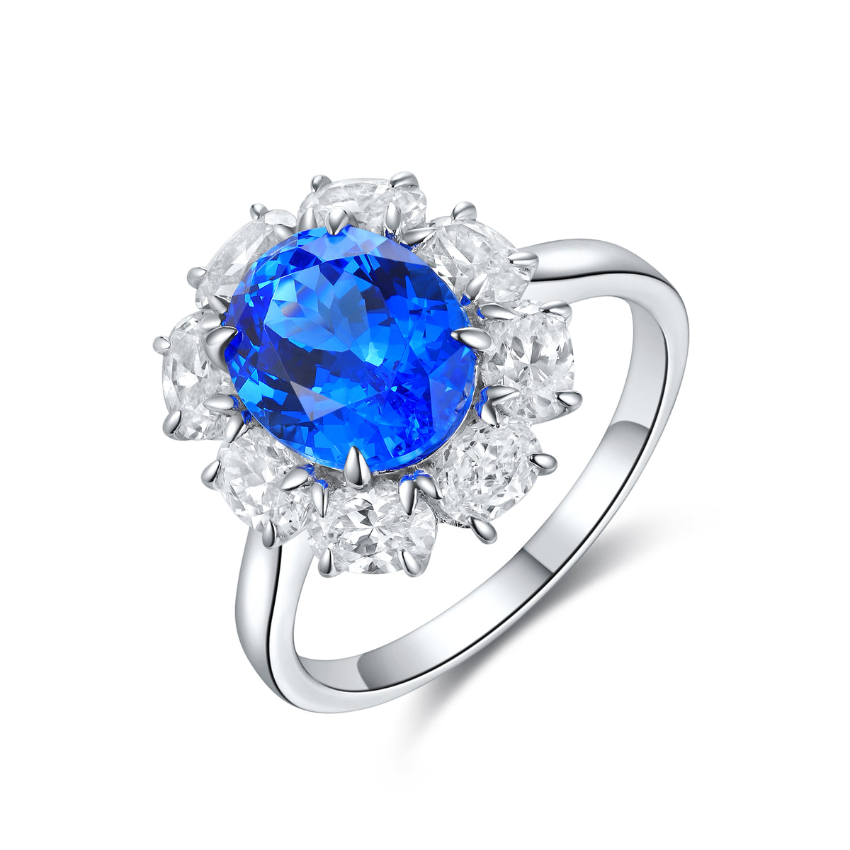 18K White Gold Coloured Gemstone & Moissanite Ring | 3.29ct