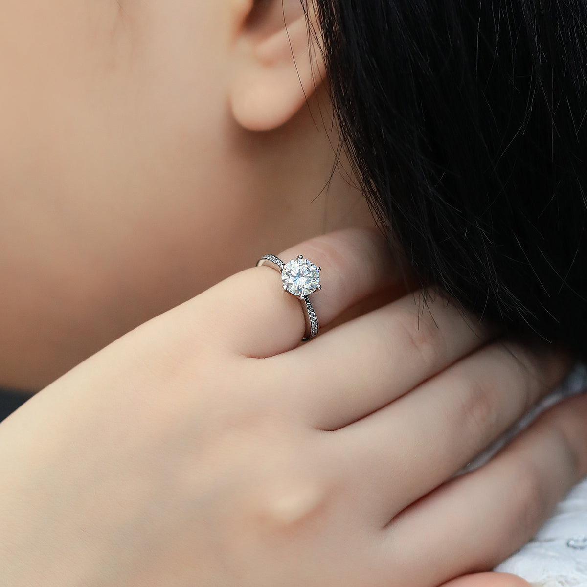 Radiance | 18K White Gold Micro Moissanite Ring | 1.5ct D-Grade