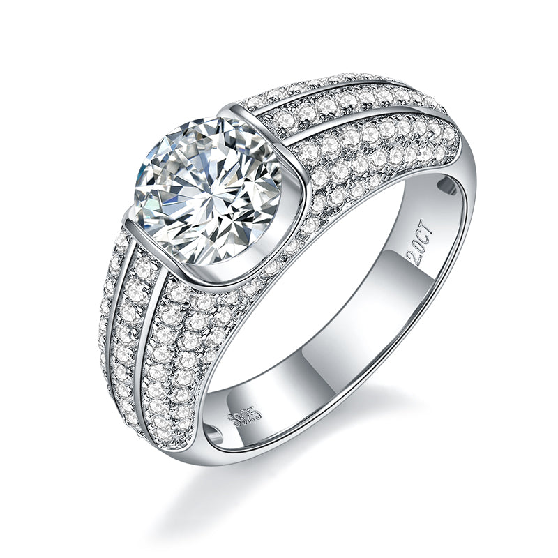 Yuan Bo | 18K White Gold Round Moissanite Ring | 1.0ct / 2.0ct