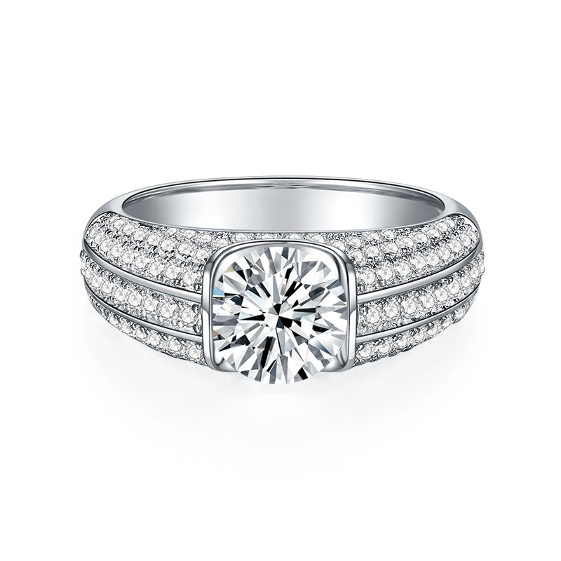 Yuan Bo | 18K White Gold Round Moissanite Ring | 1.0ct / 2.0ct