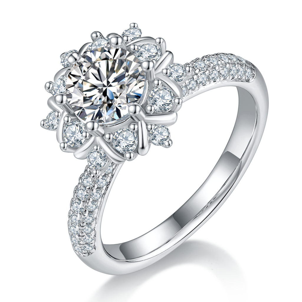 Luan Hua | 18K White Gold Round Moissanite Ring | 1ct D-Grade