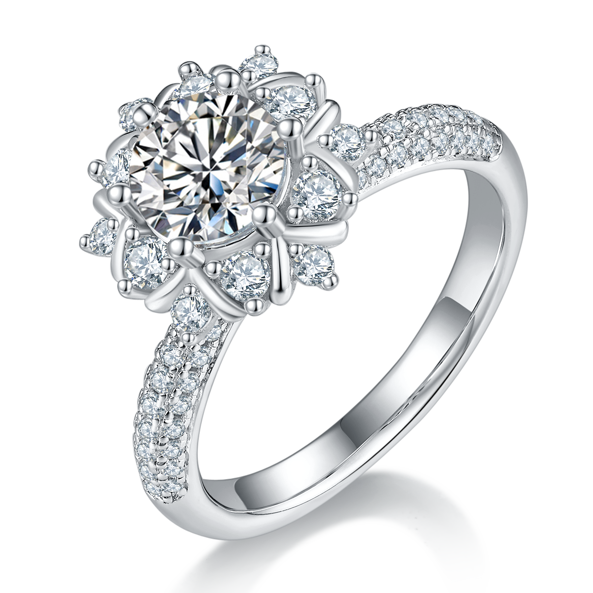 Luan Hua | 18K White Gold Round Moissanite Ring | 1ct D-Grade