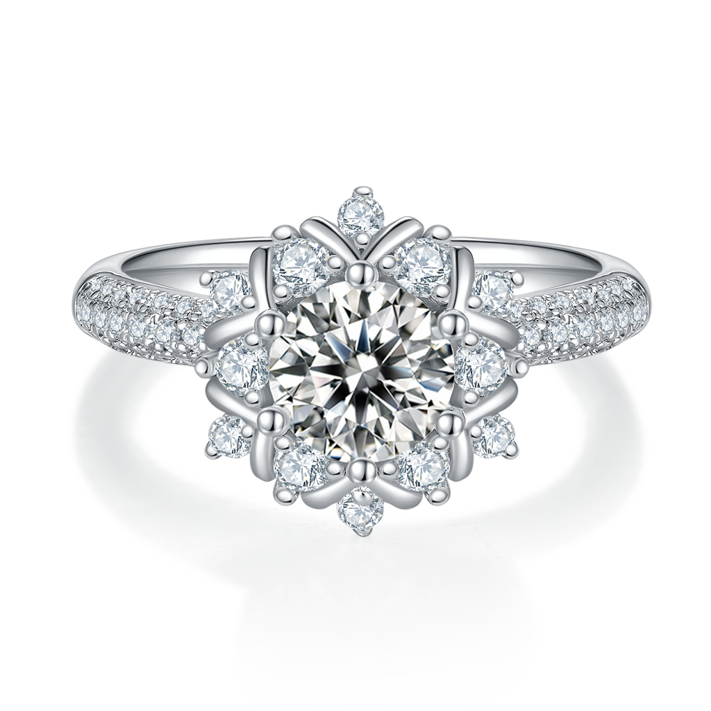 Luan Hua | 18K White Gold Round Moissanite Ring | 1ct D-Grade