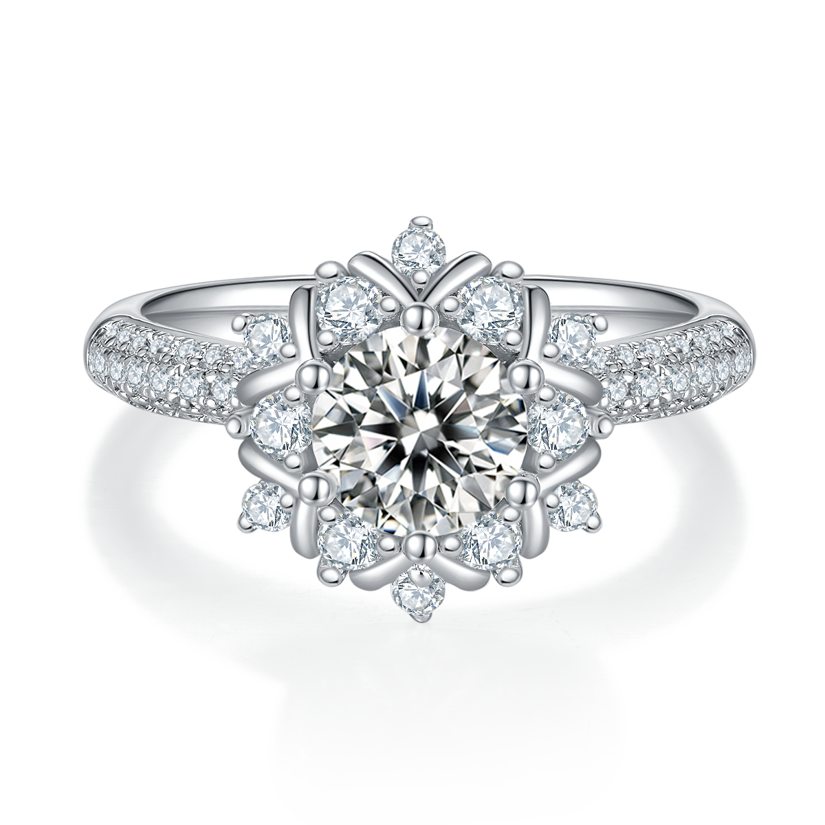 Luan Hua | 18K White Gold Round Moissanite Ring | 1ct D-Grade