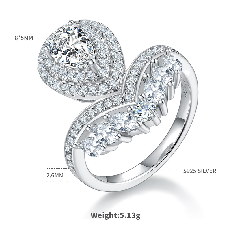 V Drop | 18K White Gold Pear Cut Coloured Moissanite Ring | 1ct D-Grade