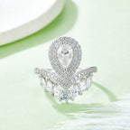 V Drop | 18K White Gold Pear Cut Coloured Moissanite Ring | 1ct D-Grade