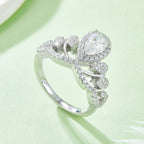 V Crown | 18K White Gold Pear Cut Coloured Moissanite Ring | 1ct D-Grade