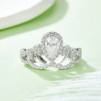 V Crown | 18K White Gold Pear Cut Coloured Moissanite Ring | 1ct D-Grade