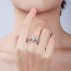 V Crown | 18K White Gold Pear Cut Coloured Moissanite Ring | 1ct D-Grade