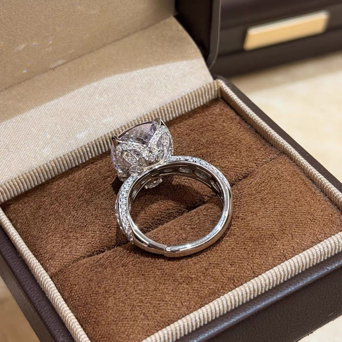 5ct Radiant Cut Moissanite Ring | 18K White Gold–Plated 925 Silver