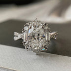 S925 Silver 18K White Gold Plated 2ct Moissanite Oval Pavé Ring