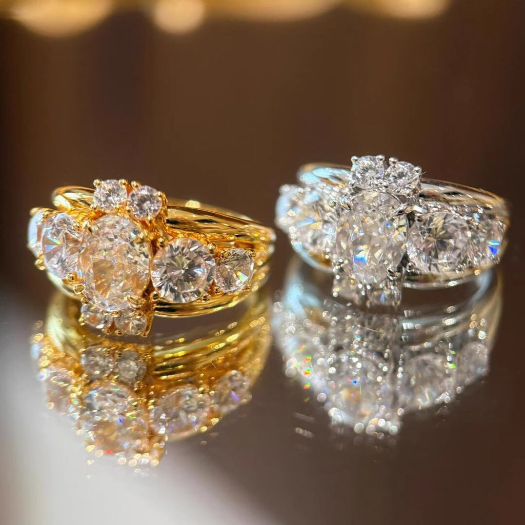 1ct Oval-Cut Moissanite Halo Ring in 18K Gold-Plated S925 Silver