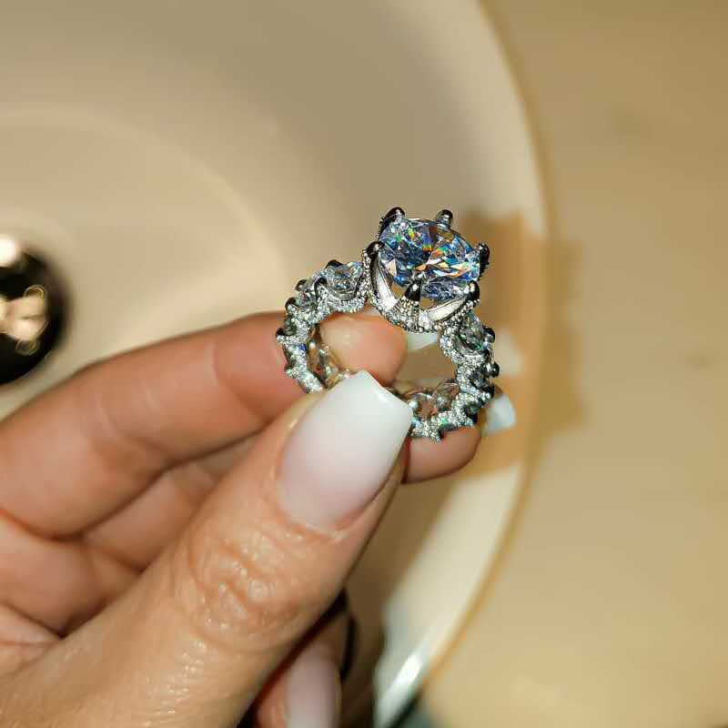 5.0ct Moissanite Wheel-Setting Ring | 925 Silver 18K Gold Plated