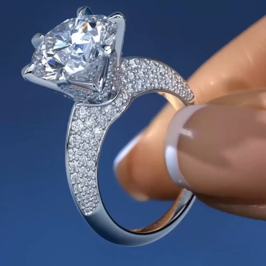 5ct Crown Moissanite Ring, 18K White Gold-Plated 925 Silver