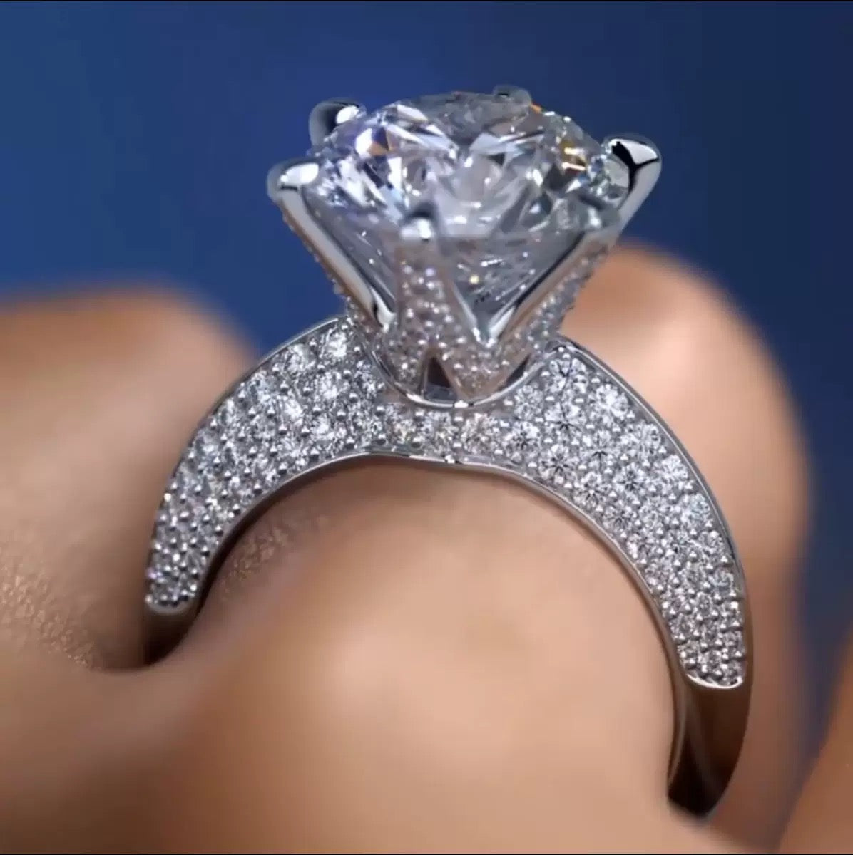 5ct Crown Moissanite Ring, 18K White Gold-Plated 925 Silver
