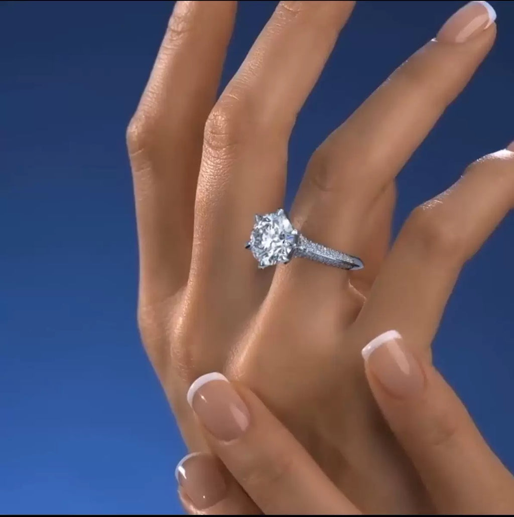 5ct Crown Moissanite Ring, 18K White Gold-Plated 925 Silver