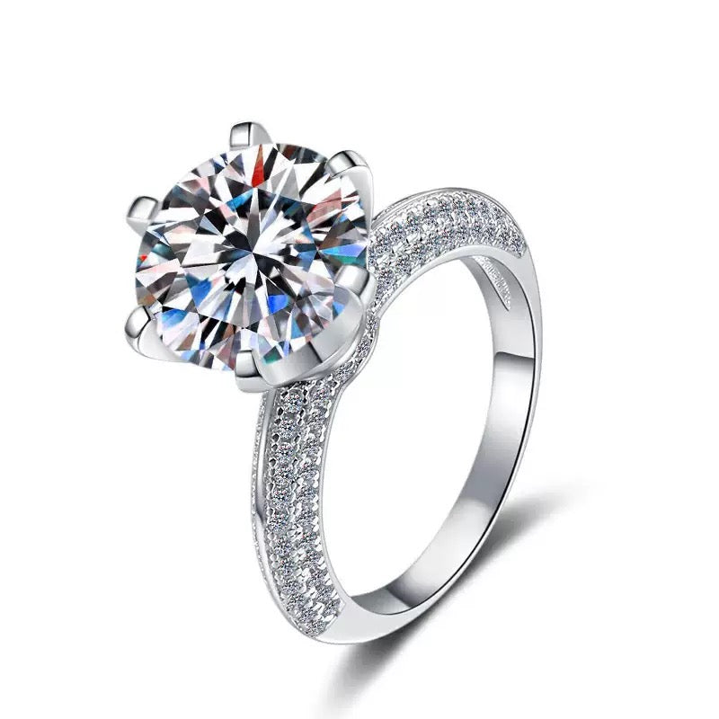 5ct Crown Moissanite Ring, 18K White Gold-Plated 925 Silver