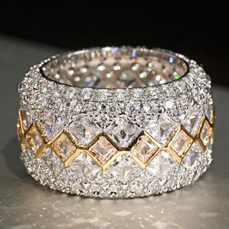 Two-Tone Pavé Moissanite Wide Band Ring - UMI