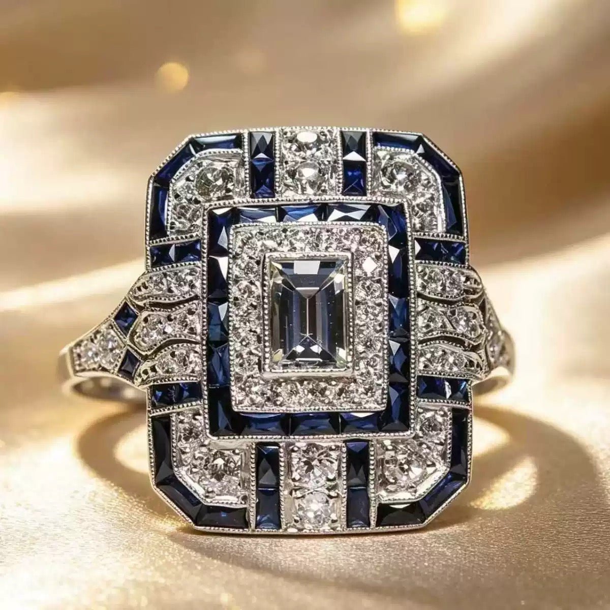 Square-Cut Blue Topaz Statement Ring - UMI