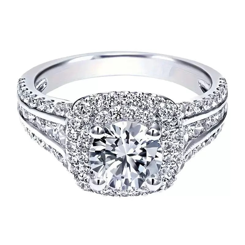 Sterling Silver 18K White Gold-Plated Pavé Moissanite Ring - UMI