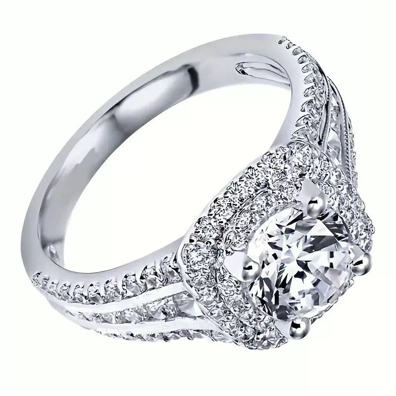 Sterling Silver 18K White Gold-Plated Pavé Moissanite Ring - UMI