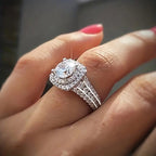 Sterling Silver 18K White Gold-Plated Pavé Moissanite Ring - UMI